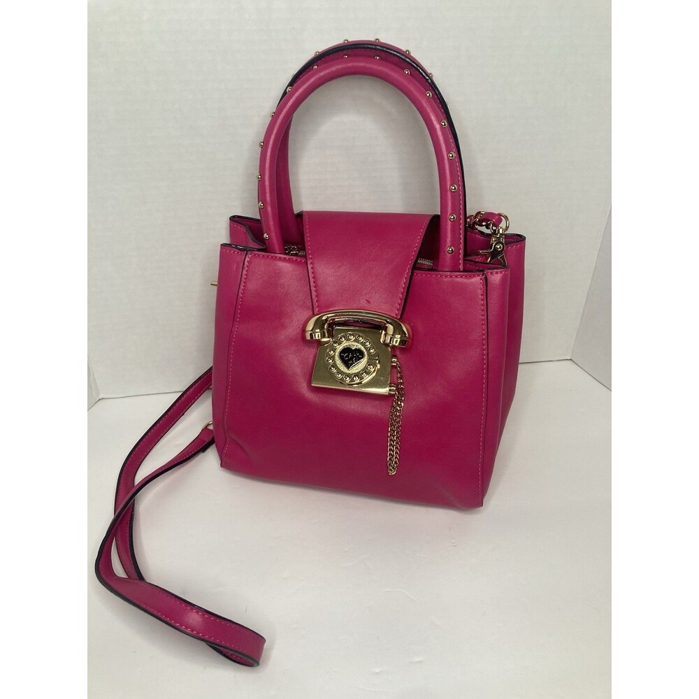 Betsey Johnson Satchel Crossbody Hot Pink Gold Telephone Coquette Barbie Glam - Picture 2 of 16